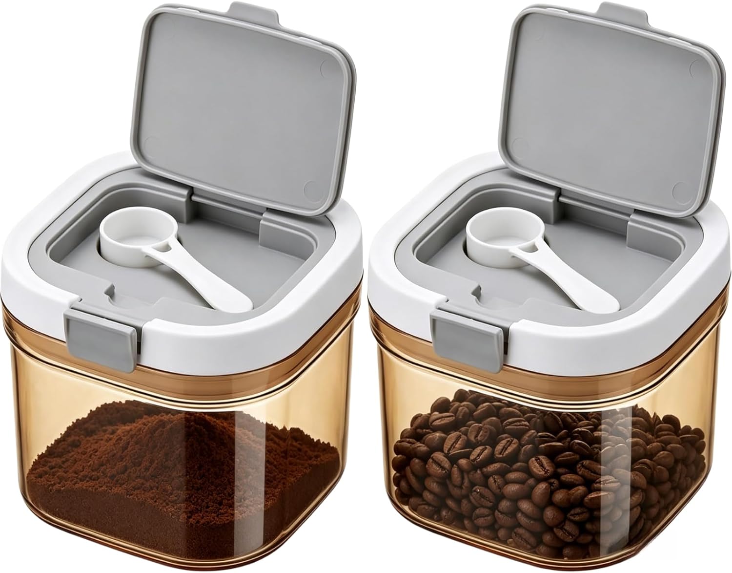 Food Storage Jars Airtight - 2pcs Coffee Canister with Scoop Airtight