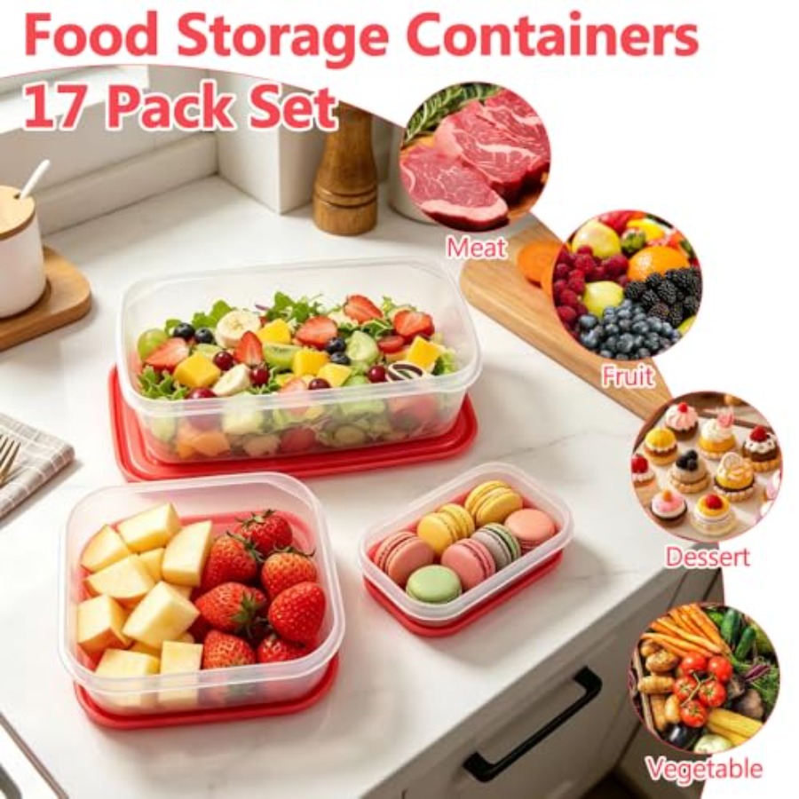 17Pcs Plastic Food Storage Set - Food Storage Containers With Lids review and price