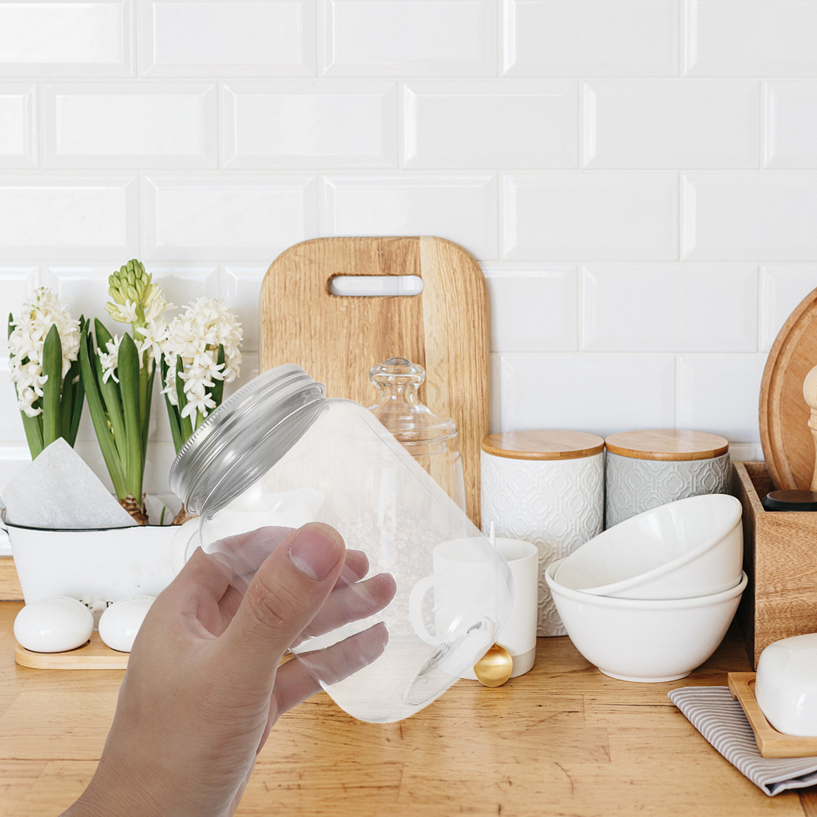 4Pcs Clear Plastic Mason Jars  - Food Storage Jars Airtight review and price
